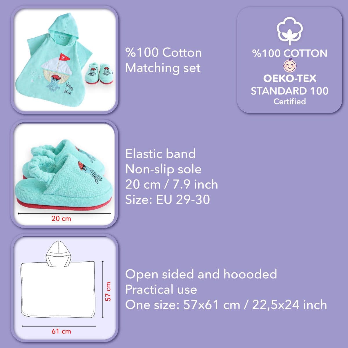 image-Milk&Moo Kinder Sailor Octopus Poncho und Hausschuhe Set, Blau