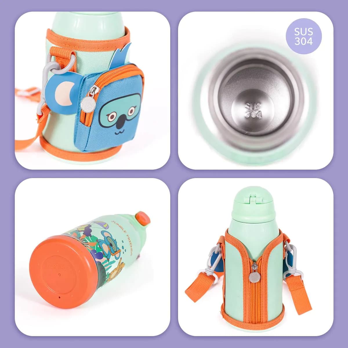 image-MILK&MOO Stahl-Kindertrinkflasche mit Tasche Jungle Friends