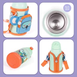 image-MILK&MOO Stahl-Kindertrinkflasche mit Tasche Jungle Friends