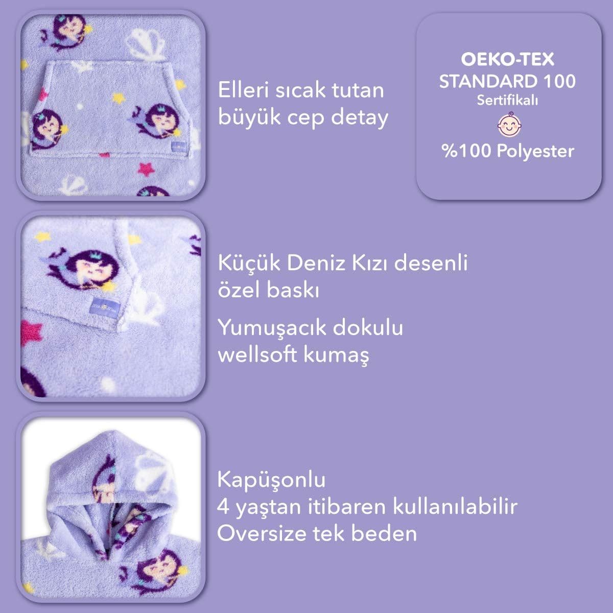image-Milk&Moo Kleine Meerjungfrau Tragbarer Decken-Hoodie für Kinder Jungen