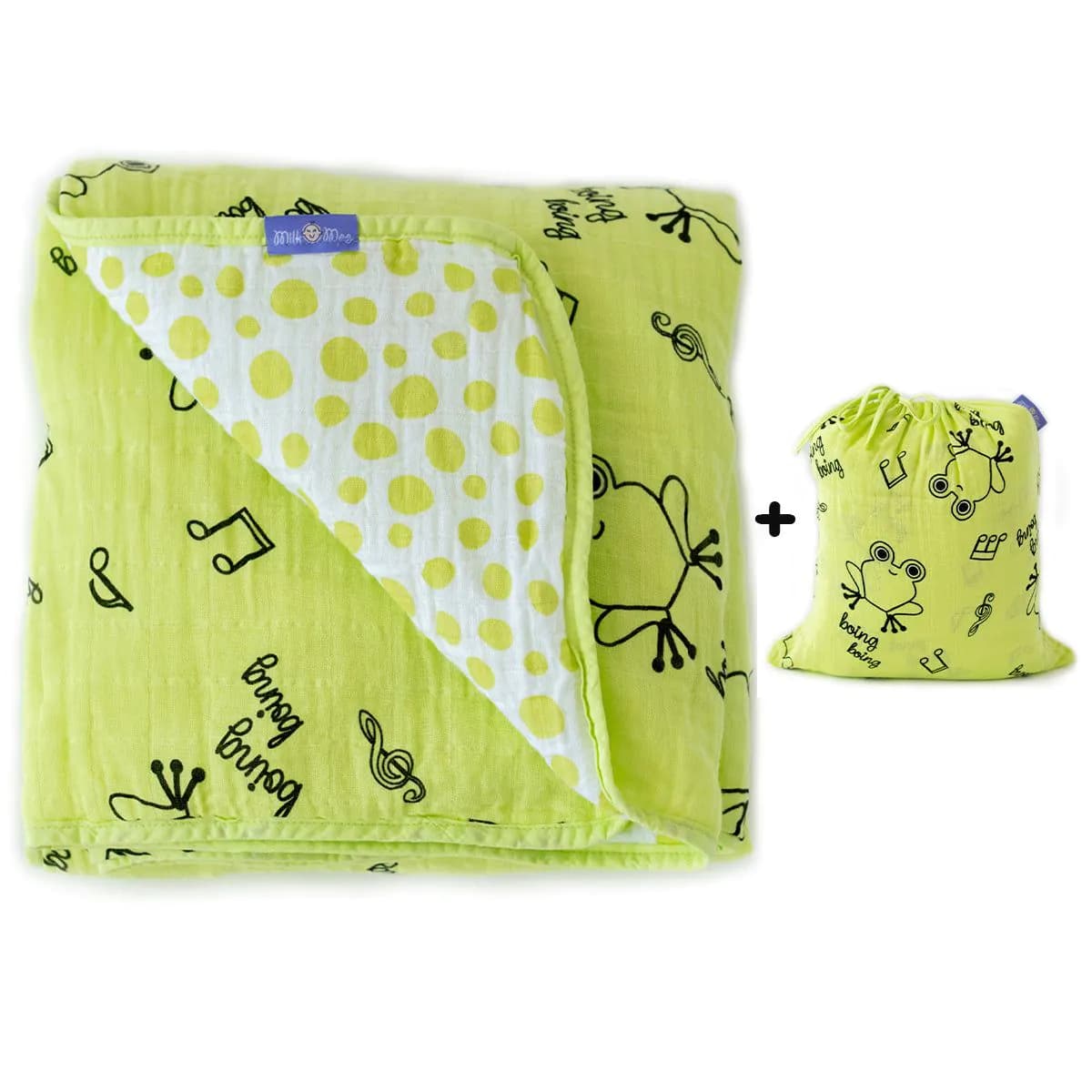 image-Milk&Moo Cacha Frog Musselin Flauschige Babydecke, 90x110cm