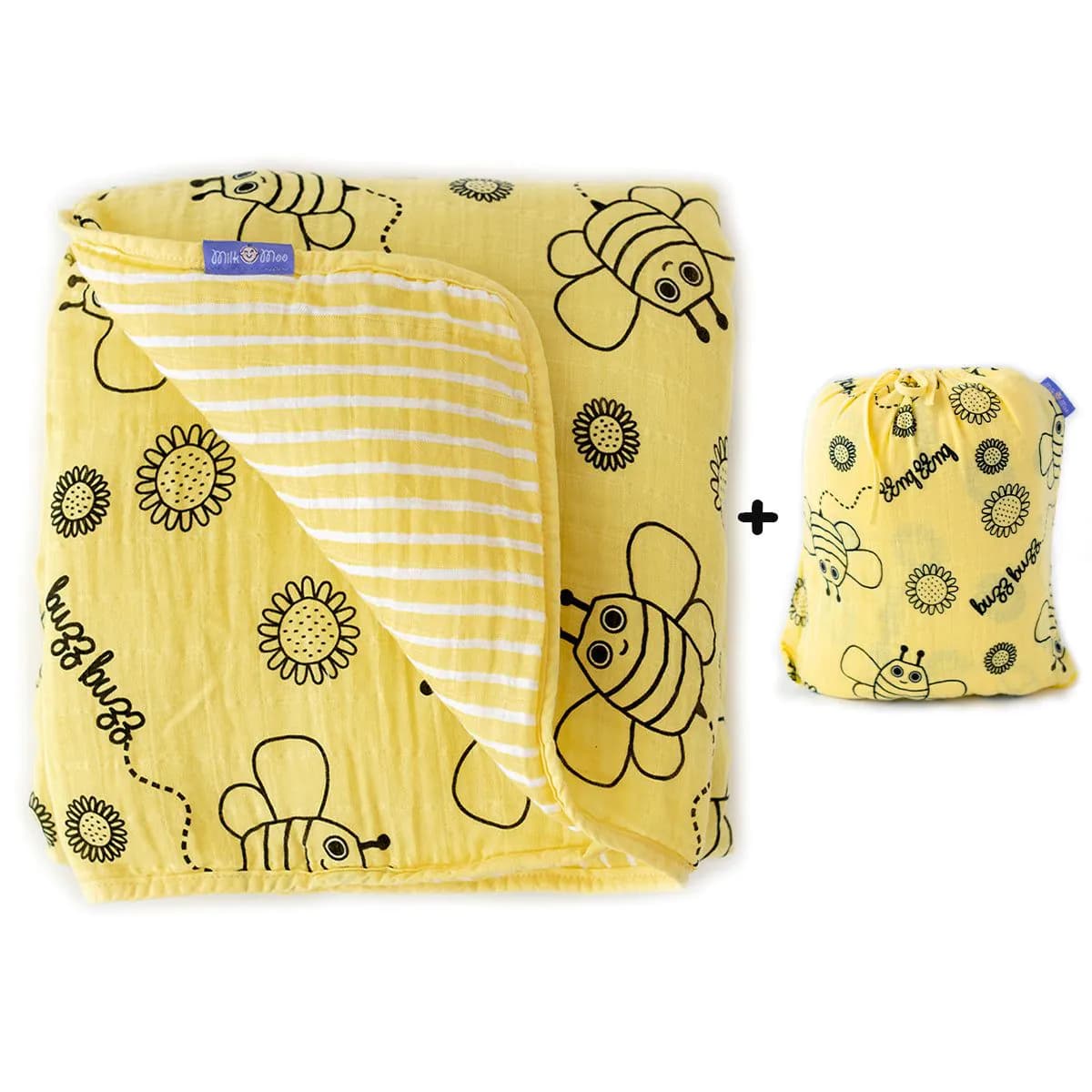 image-Milk&Moo Buzzy Bee Musselin Flauschige Babydecke, 90x110cm