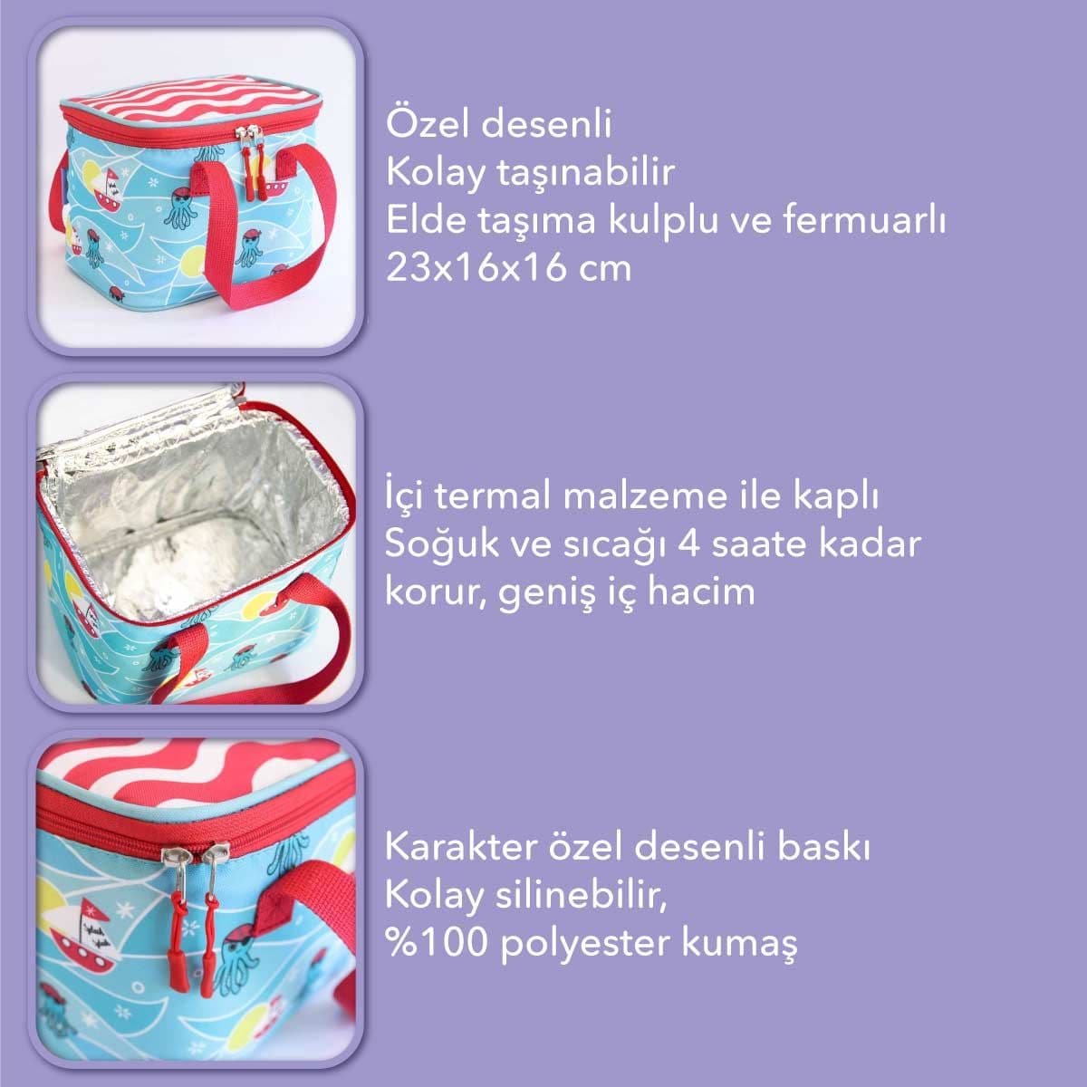 image-Milk&Moo Lunchbox, Lunchtasche Brotdose Kühltasche Türkis/rot