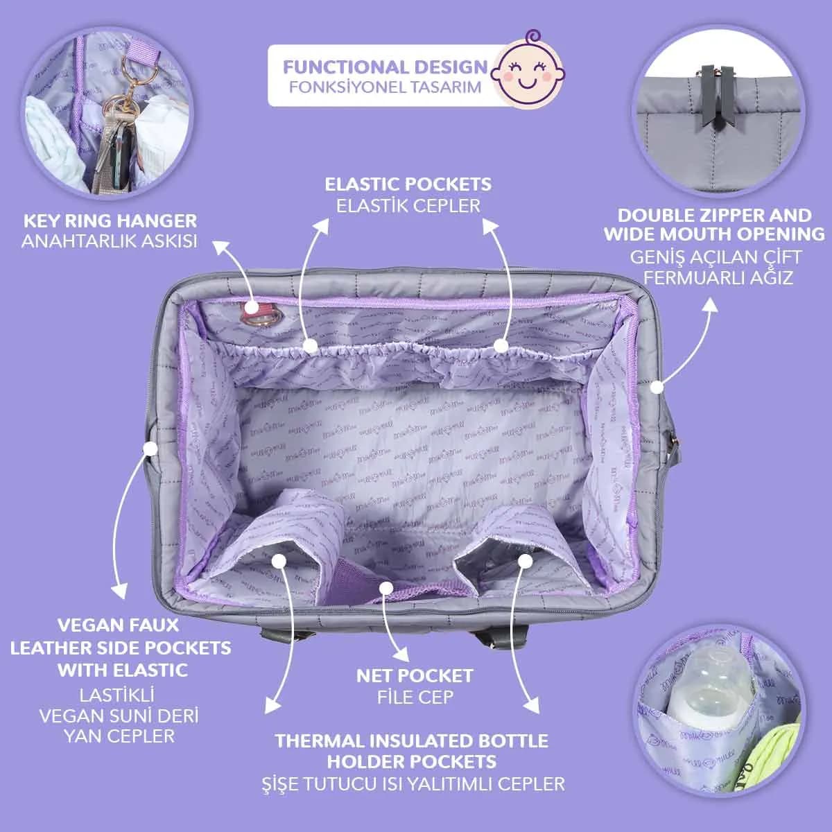 image-Milk&Moo Wickeltasche Auslaufsicher Baby Reisetasche Antrasit