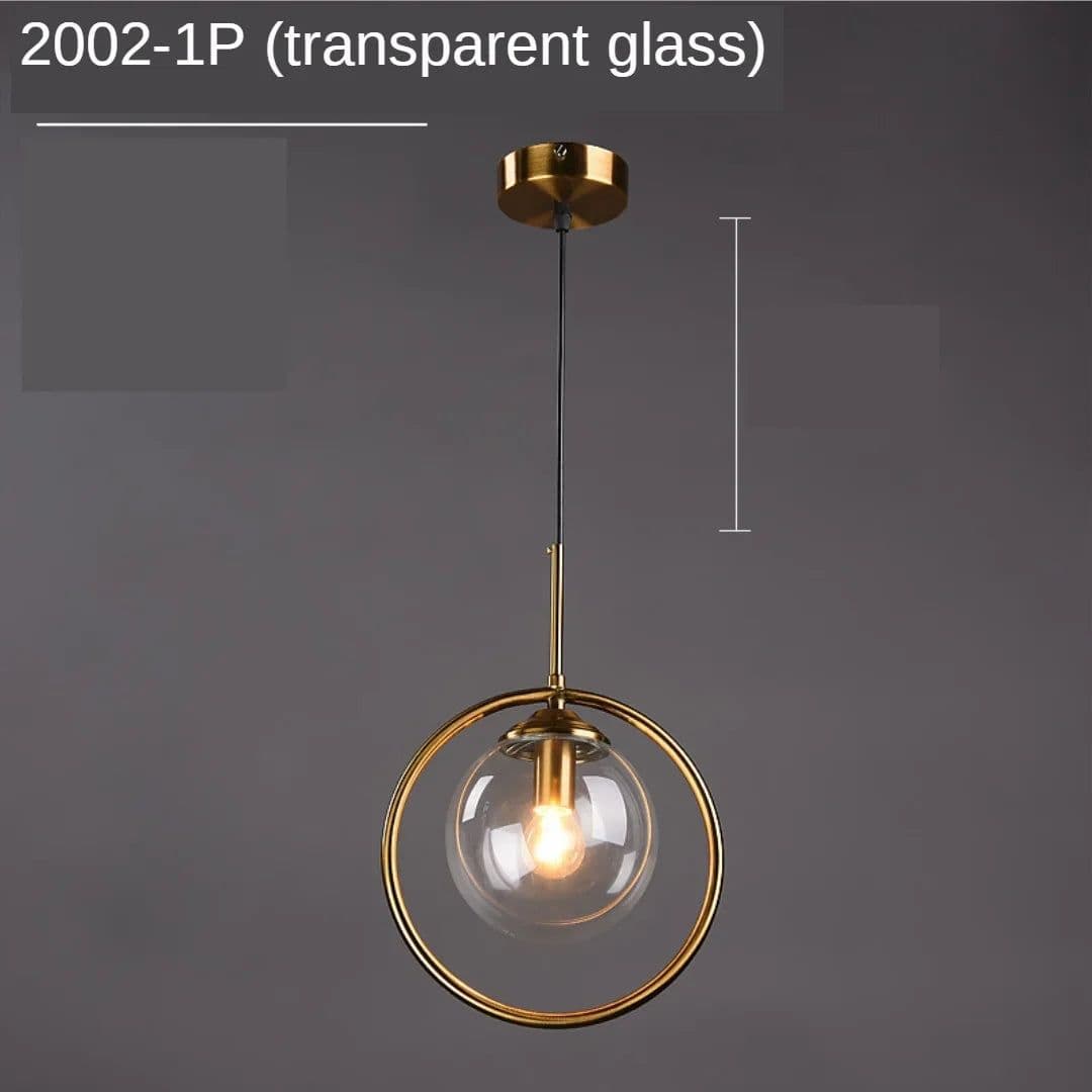 image-Modern Glass Ball Pendant Lighting Fixture Golden Ring Kitchen Dining Room Bedside Hanging Lamps Luminaire Suspension Lights