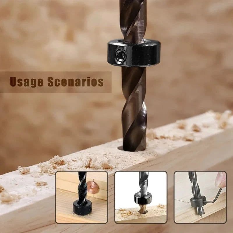 image-Drill Stoper Collar Set Stop Bit Ring Shaft Limit Metric Lock Steel Press Depth Ajustable Positioner Hole Guide Woodwork Tool