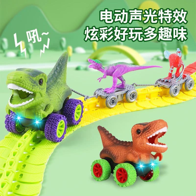 image-Cross-border popular children's roller coaster dinosaur track car light music electric toy car anti-gravity racing boy