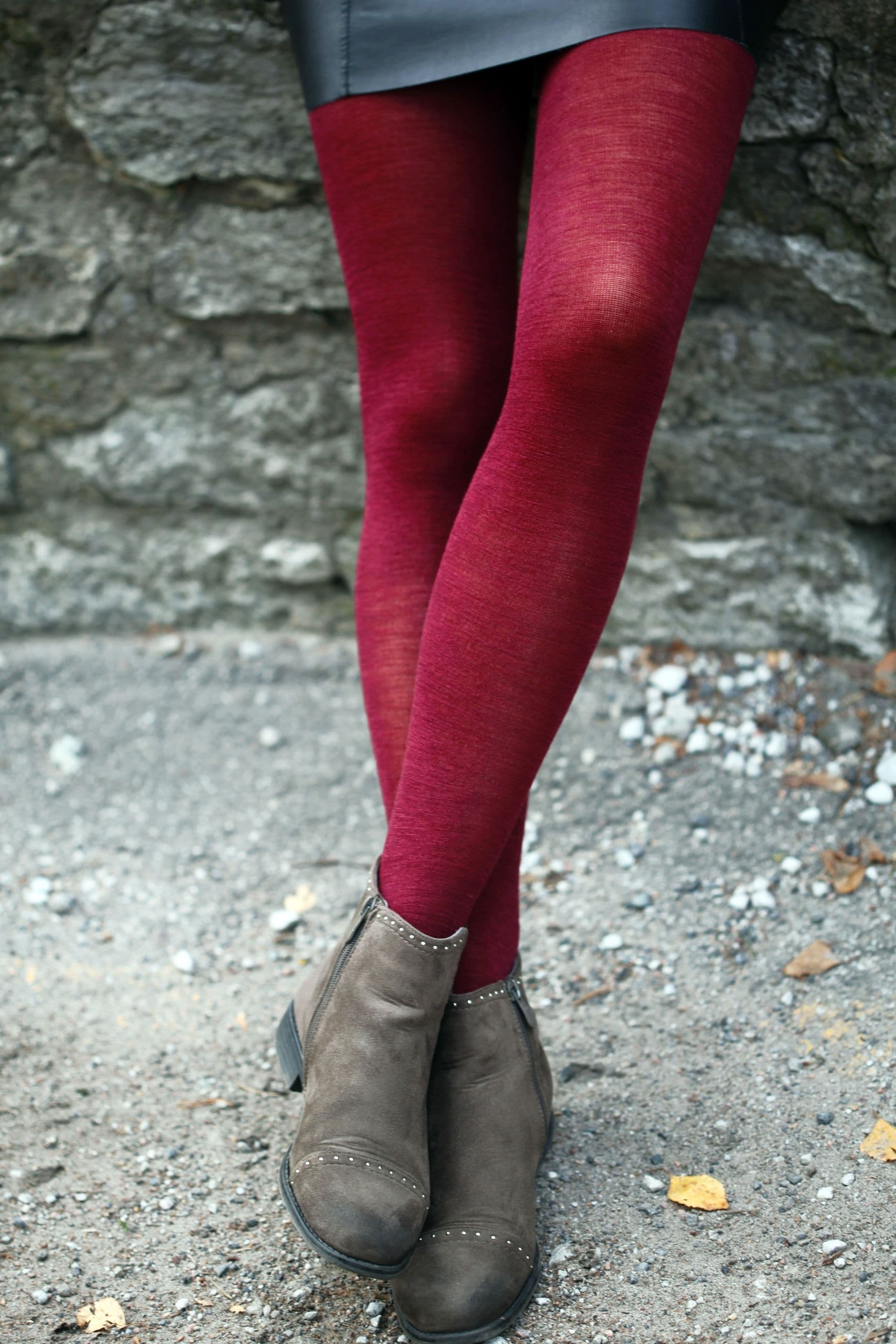 image-MILANA bordeaux merino tights for woman