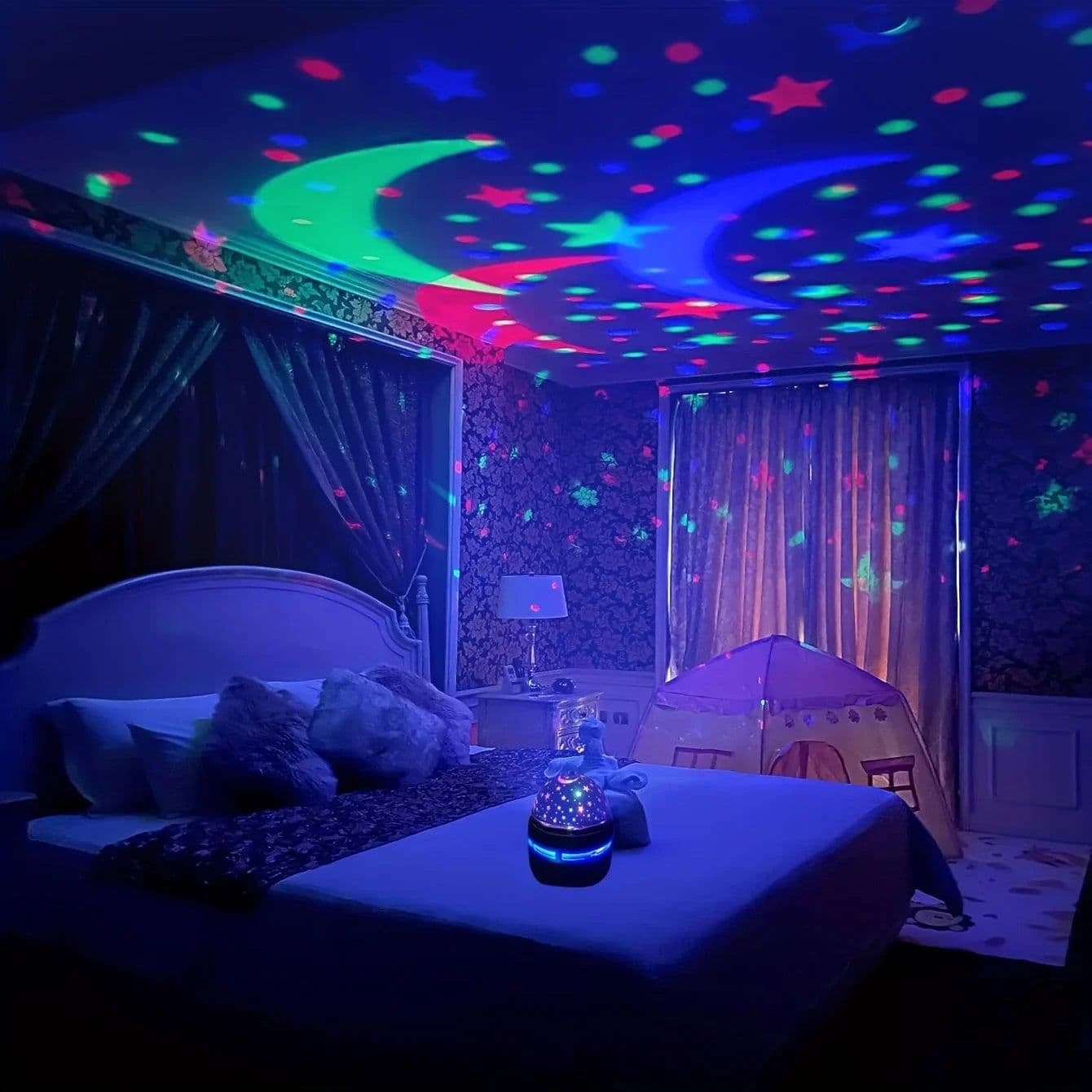 image-LED Starry Sky Night Lights USB Rotating Projector Lamp Magic Ball Moon Star Christmas Lights Home Room Atmosphere Decorations