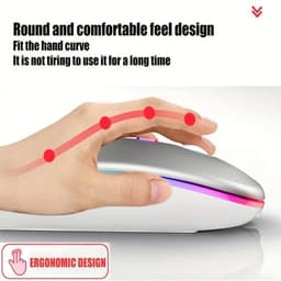image-Wireless Mouse Bluetooth and 2.4GHz Dual Modes Rechargeable RGB Ergonomic Silent Click for PC iPad Laptop Cell Phone TV