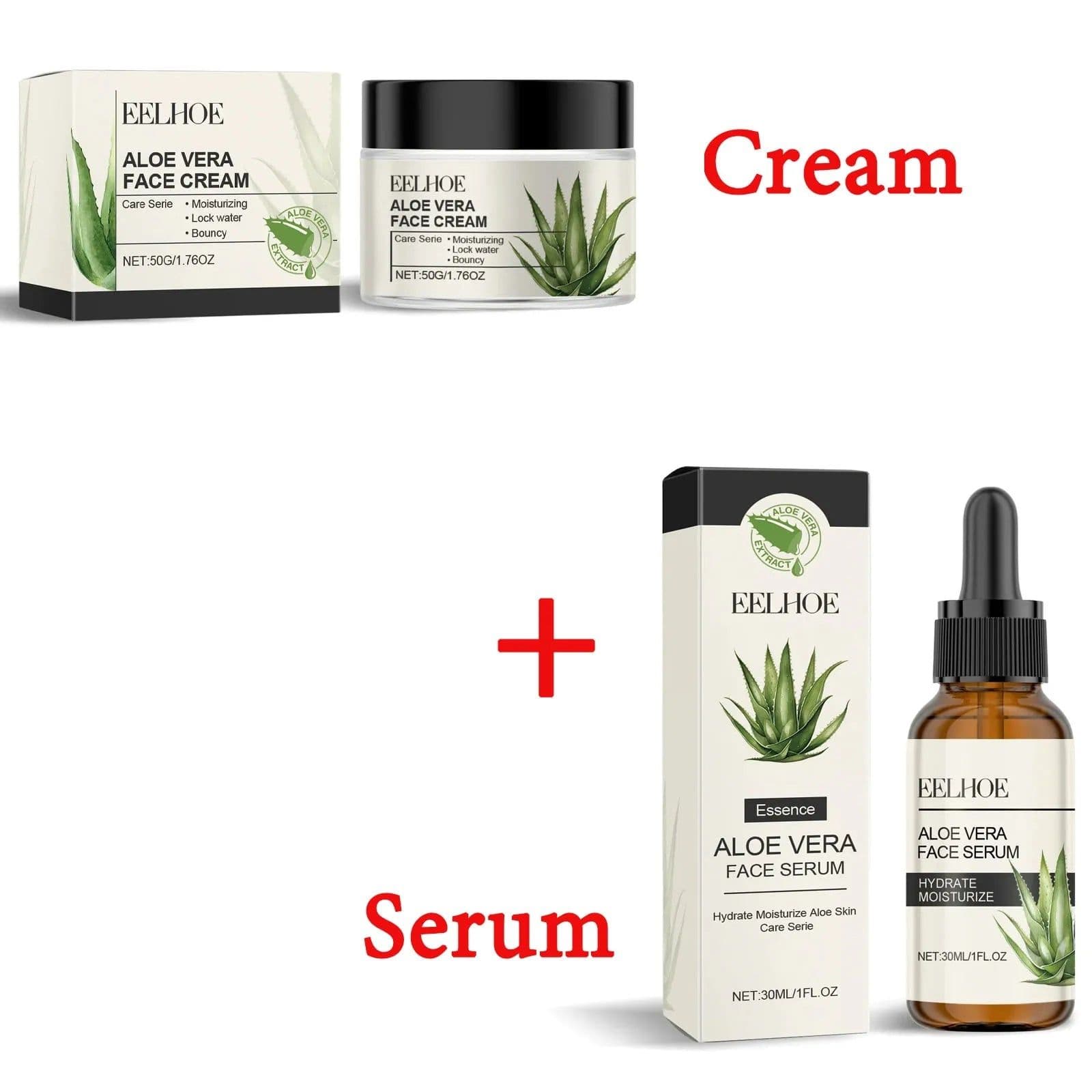 image-Eelhoe Aloe Vera Skin Care Series Fade Fine Lines Light Weight Improving Elasticity Nourishing Hydrating Facial Moisturizing Set