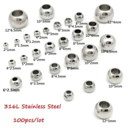 image-100pcs 2 mm-12 mm 316L Stainless Steel Beads European Ball Metal Big Hole Spacer Beads for Jewelry Making Diy Bracelet Necklace