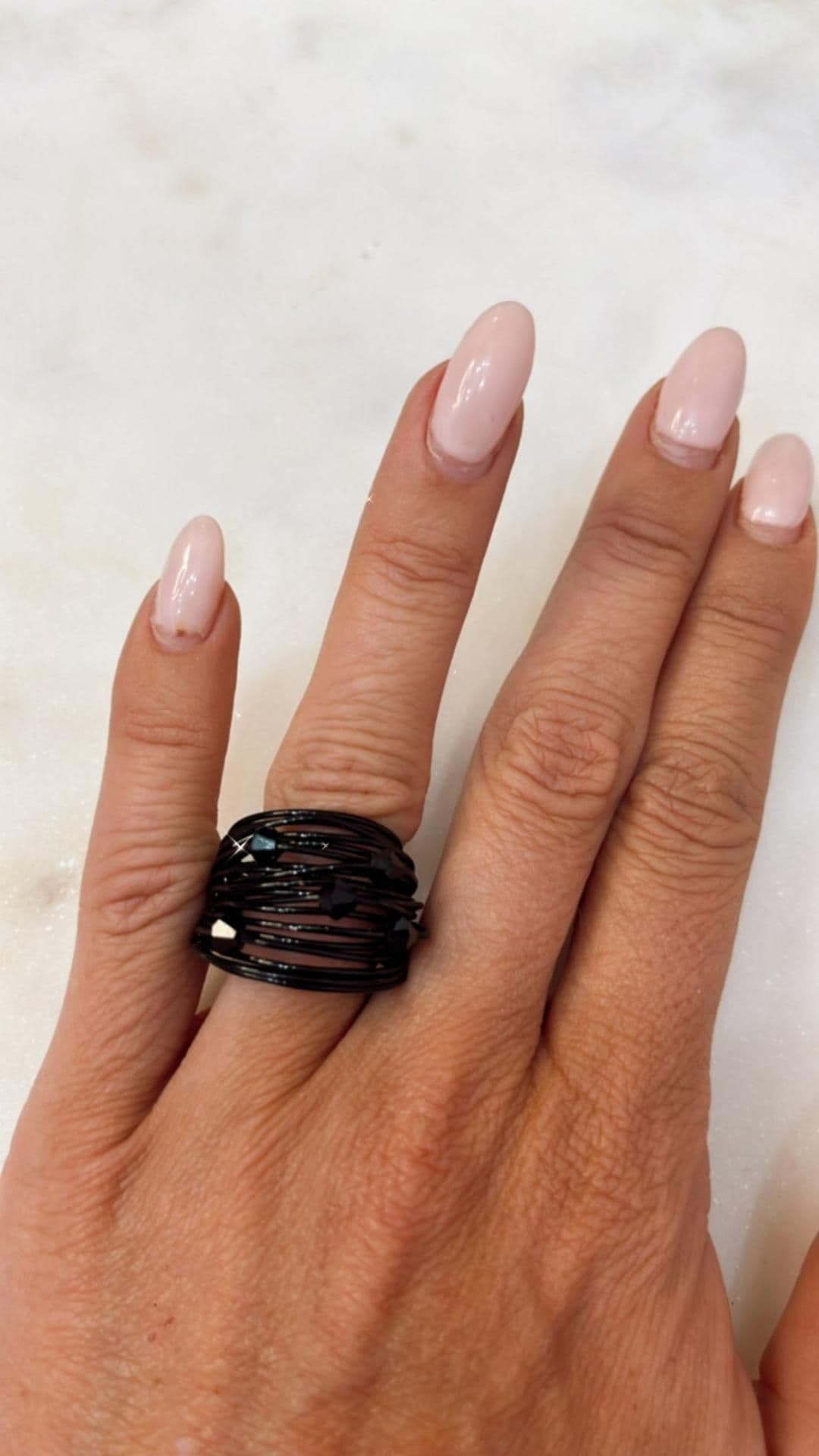 image-Marcia Black Wire Wrap Ring with Black Swarovski Crystals