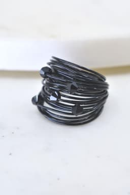 image-Marcia Black Wire Wrap Ring with Black Swarovski Crystals