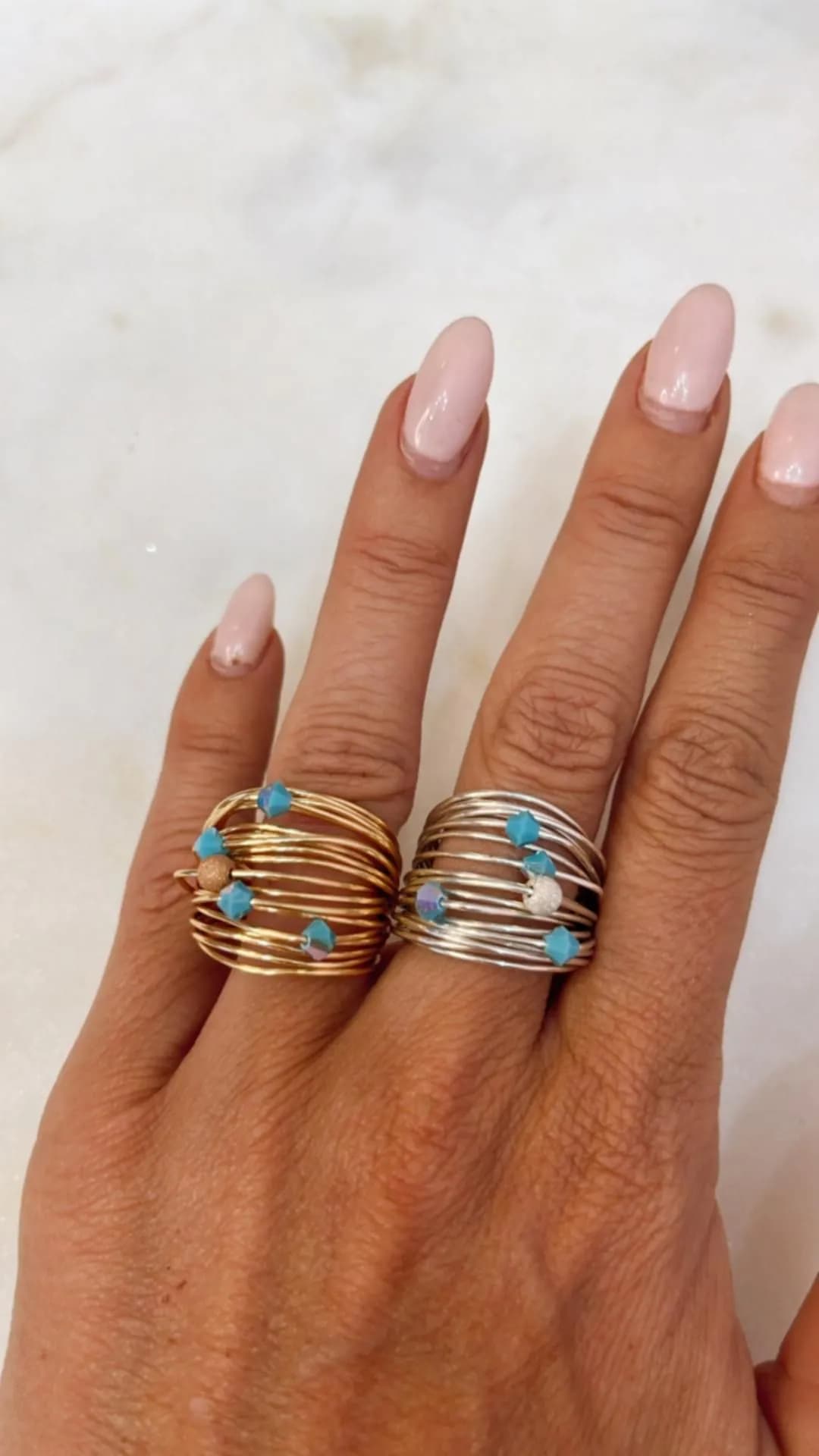 image-Marcia Wire Wrap Ring with Blue Swarovski Crystals