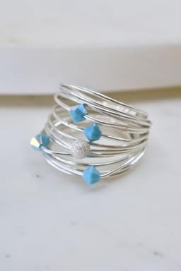 image-Marcia Wire Wrap Ring with Blue Swarovski Crystals