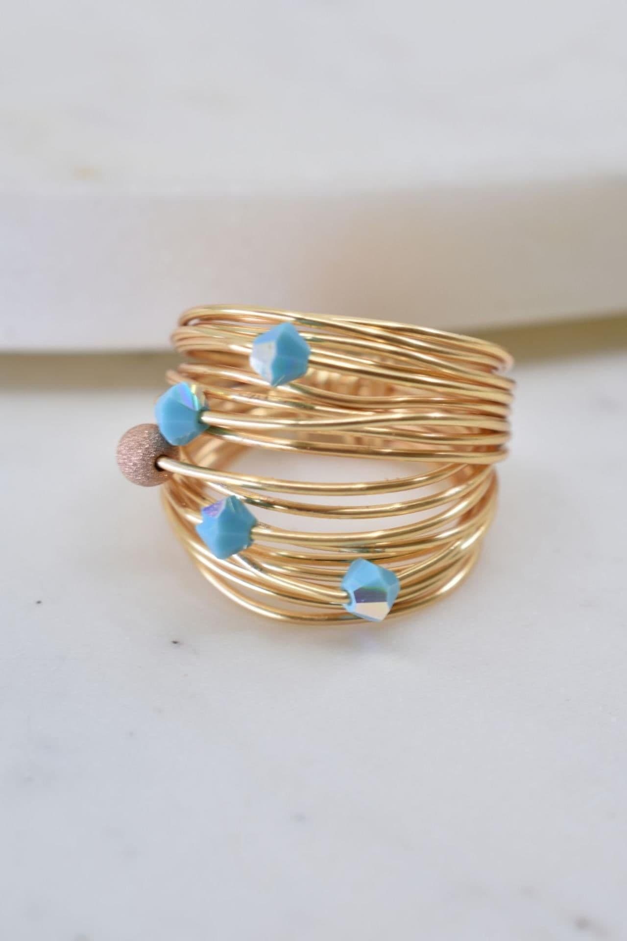 image-Marcia Wire Wrap Ring with Blue Swarovski Crystals