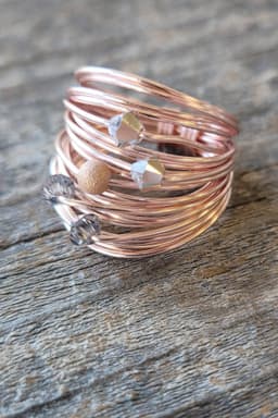 image-Marcia Rose Gold Wire Wrap Ring with Grey Swarovski Crystals