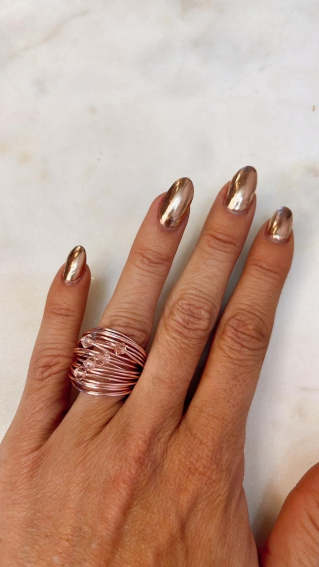 image-Rose Gold Marcia Ring with Light Pink Swarovski Crystals