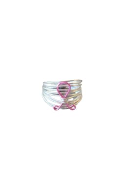 image-Marcia Silver Wire Wrap Ring with Breast Cancer Ribbon