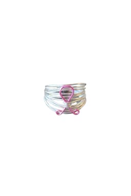 image-Marcia Silver Wire Wrap Ring with Breast Cancer Ribbon