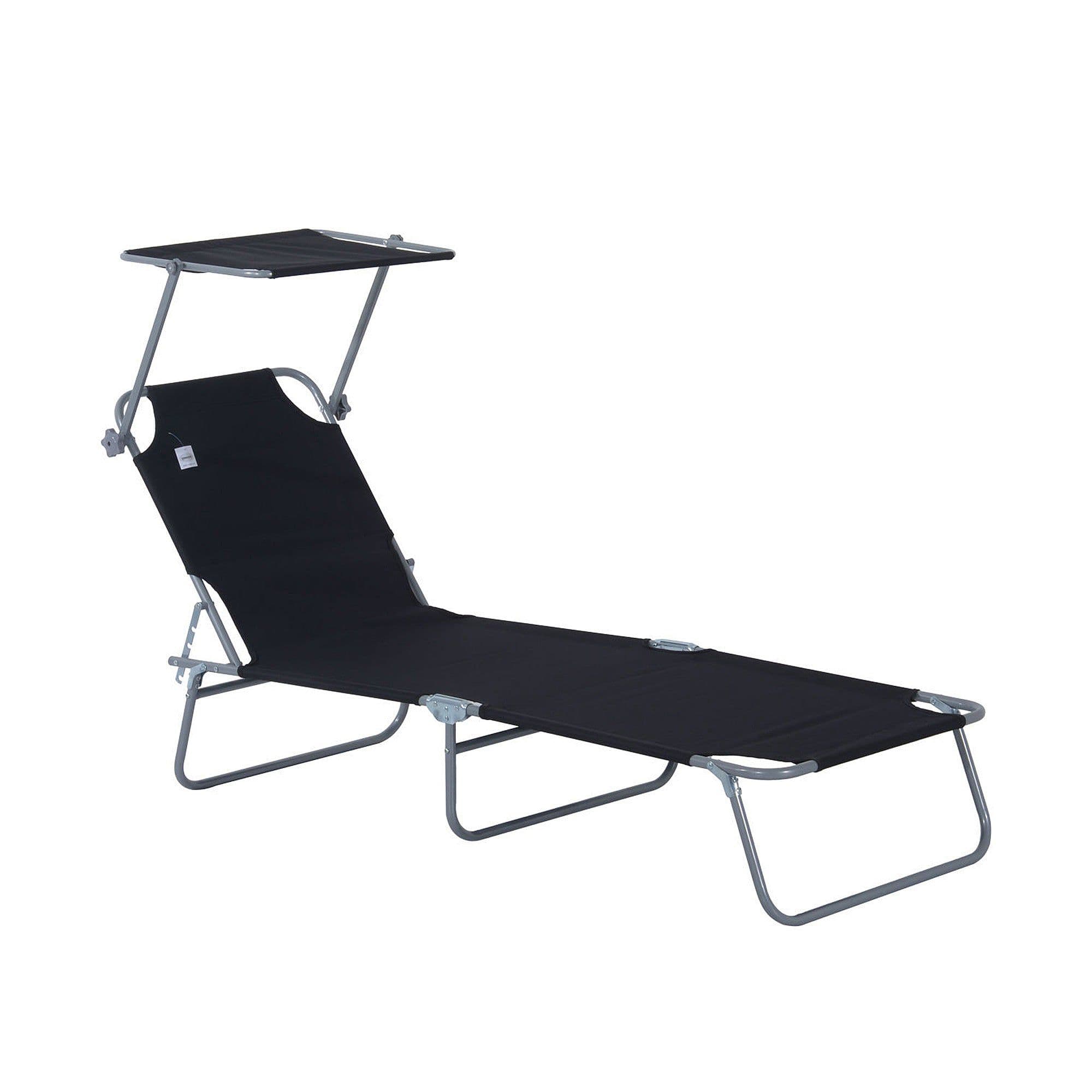 image-Reclining Chair Folding Lounger Seat Sun Shade Awning Beach Garden