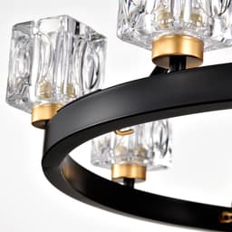 image-Matte Black + Gold Wagon Wheel Chandelier Farmhouse Modern Small Crystal Round Chandelier for Living Room Kitchen Island Foyer H