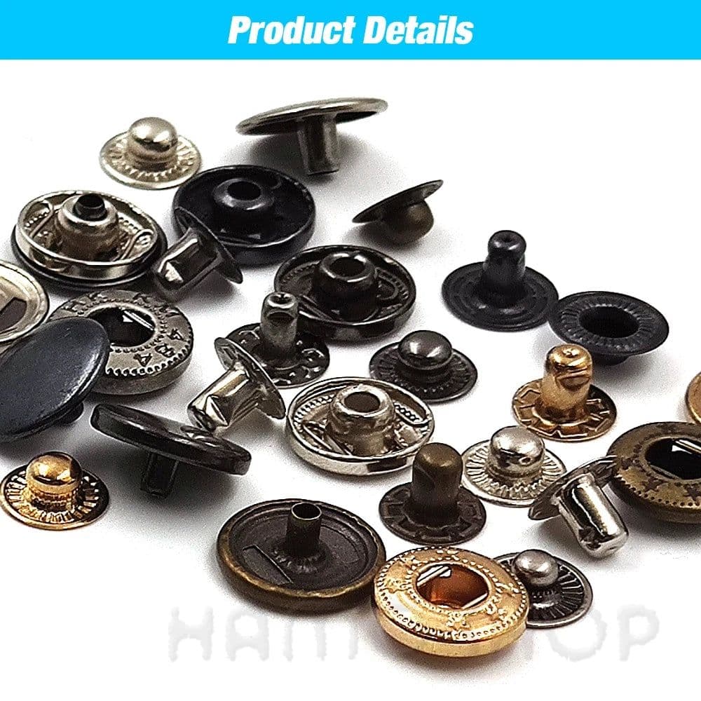 image-50set Snap Fasteners Metal Snaps Press Button Studs Optional Installation Tools Kit For Leathercraft Clothes Garment Bags Shoes