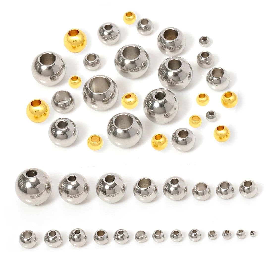 image-100pcs 2 mm-12 mm 316L Stainless Steel Beads European Ball Metal Big Hole Spacer Beads for Jewelry Making Diy Bracelet Necklace