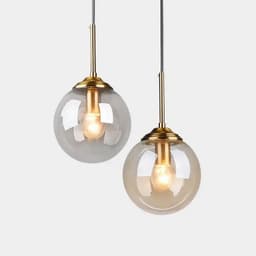 image-Modern Glass Ball Pendant Lighting Fixture Golden Ring Kitchen Dining Room Bedside Hanging Lamps Luminaire Suspension Lights