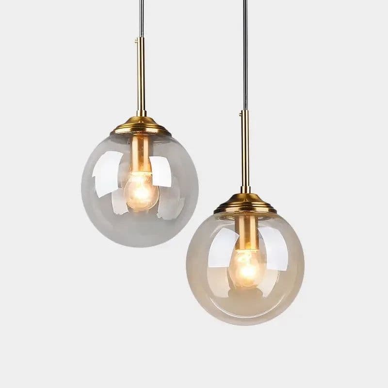 image-Modern Glass Ball Pendant Lighting Fixture Golden Ring Kitchen Dining Room Bedside Hanging Lamps Luminaire Suspension Lights