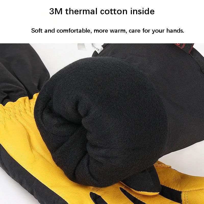 image-Thermal Leather Ski Gloves Velevt Keep Warm Winter Ski Skateboard Gloves Full Finger Windproof Climbing Riding Running Gloves