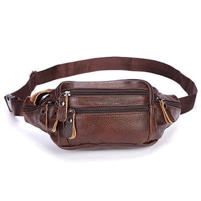 image-Fashion Men Genuine Leather Fanny Bag for Phone Pouch Male Leather Messenger Bags Brand Fanny Pack Male Travel Waist Bag Men