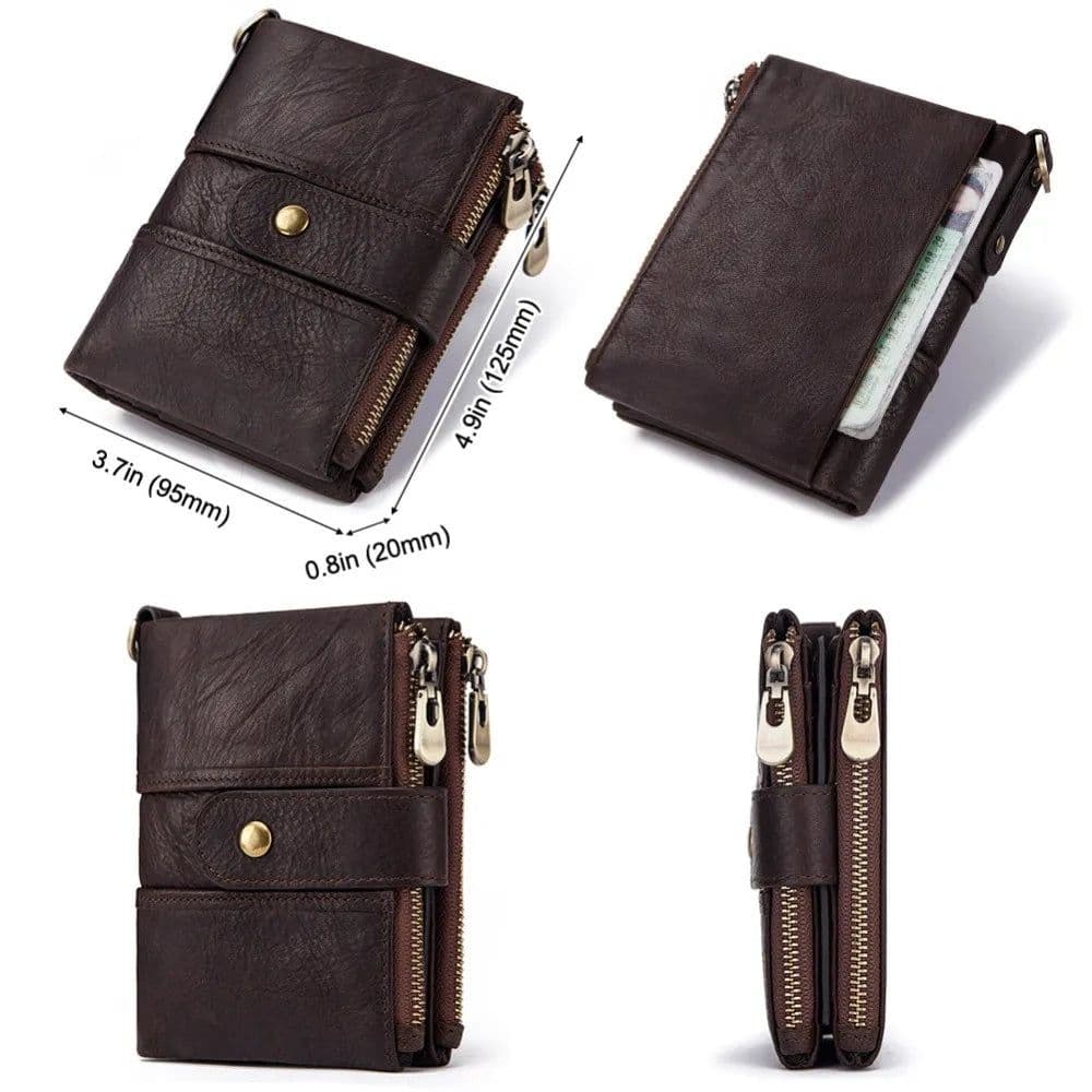 image-KAVIS 100% Genuine Leather Rfid Wallet Men Crazy Horse Wallets Coin Purse Short Male Money Bag Quality Designer Mini Walet Small