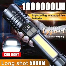 image-High Power LED Flashlight Powerful TYPE-C Rechargeable COB Flashlight With Side Light Torch For Outdoor Camping Hiking
