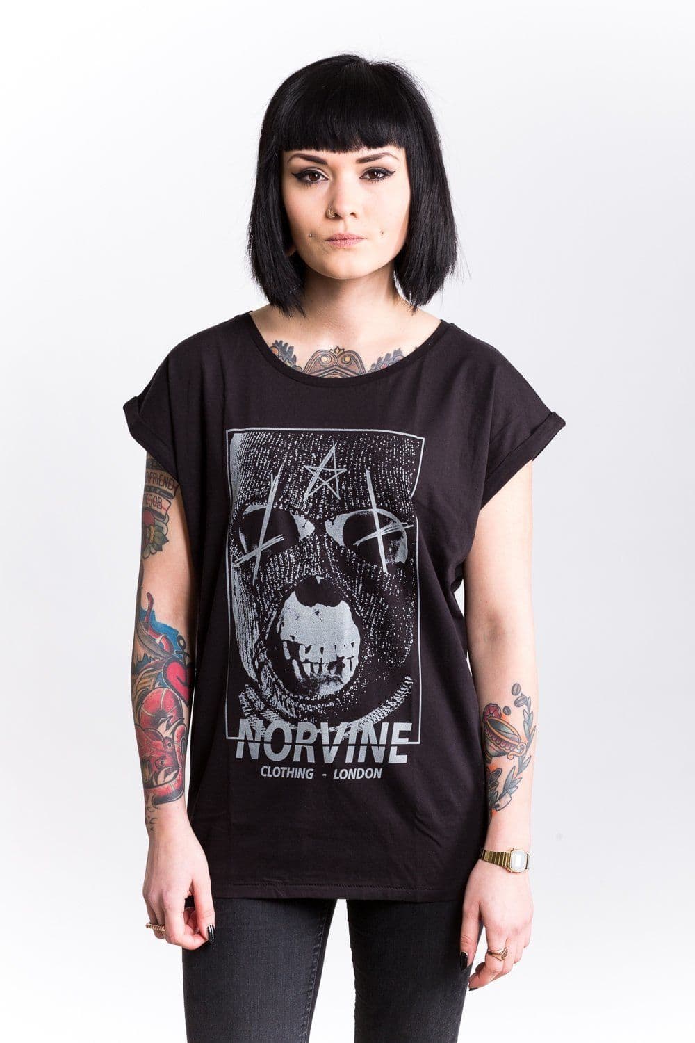 image-Norvine Masked Rebel Women's Rolled Sleeve Tunic Tee