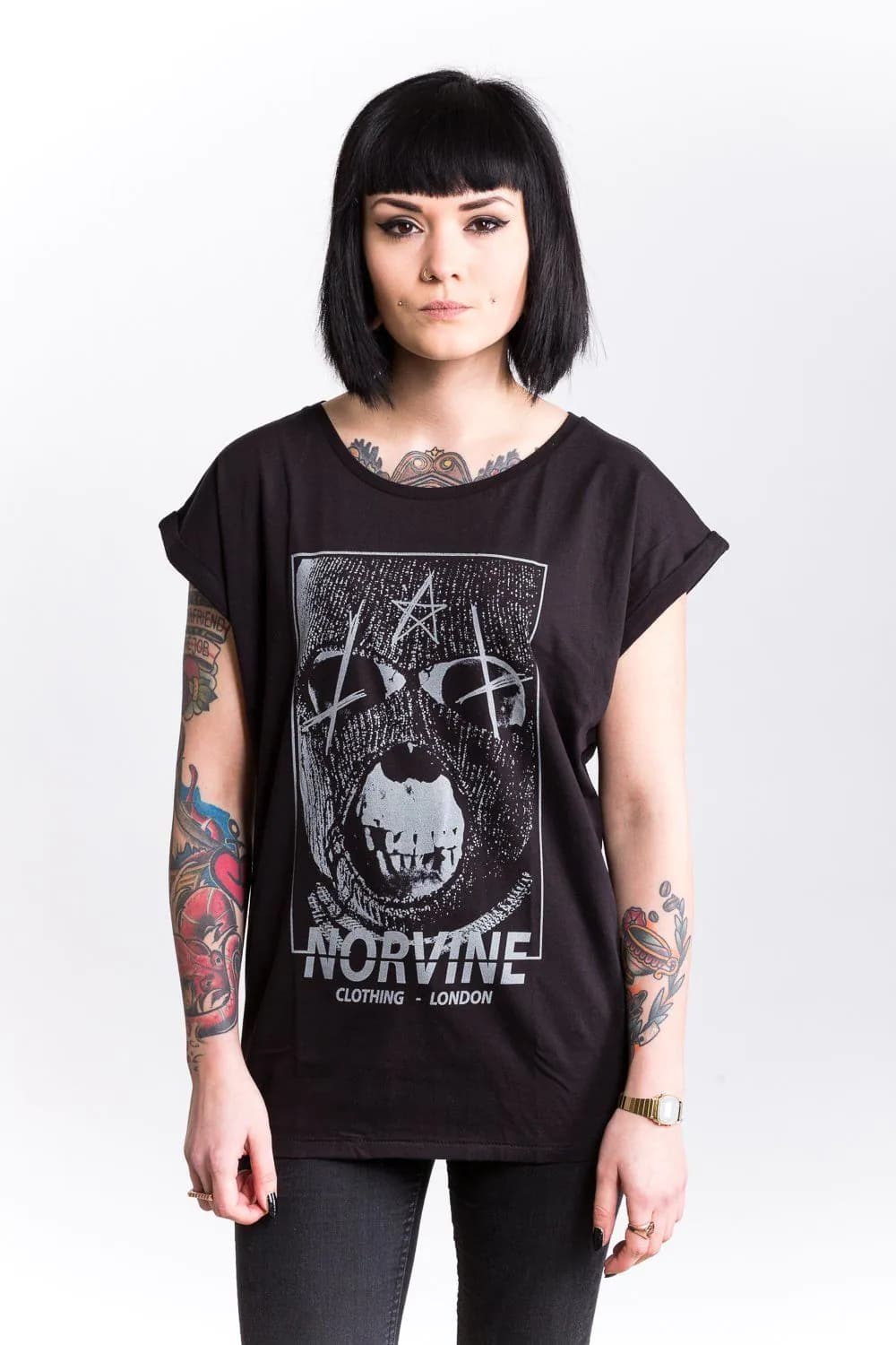 image-Norvine Masked Rebel Women's Rolled Sleeve Tunic Tee