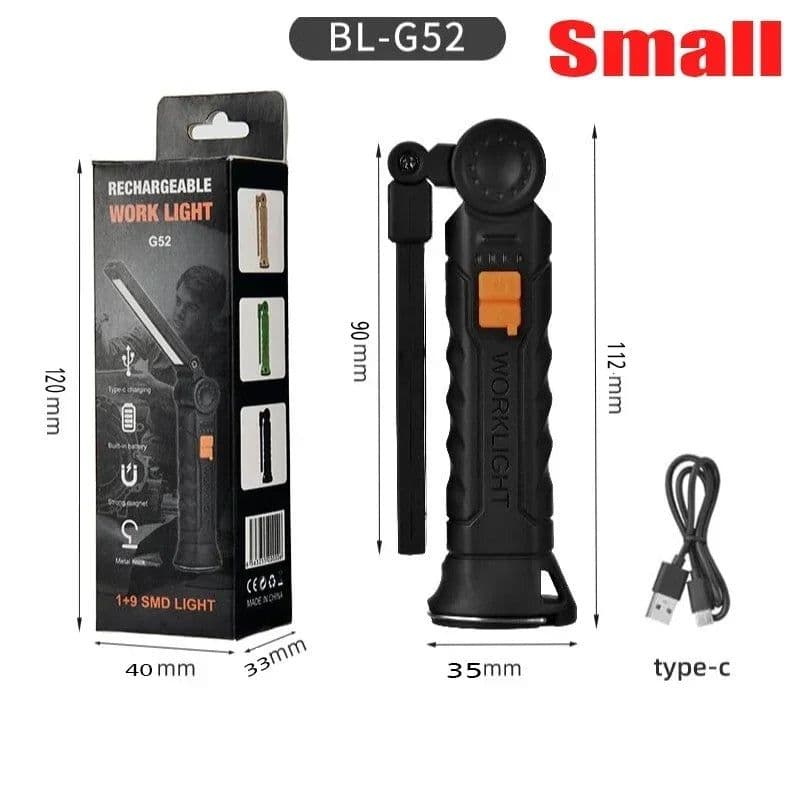 image-Portable COB LED Flashlight USB Rechargeable Work Light Magnetic Lanterna Hanging Lamp with Built-in Battery Camping Torch