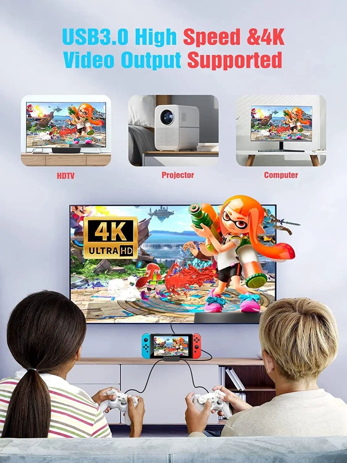 image-NEWDERY Switch TV Dock for Nintendo Switch&OLED USB C to HDMI Multiport Hub Adapter Portable PD Charger Dock Switch Accessories