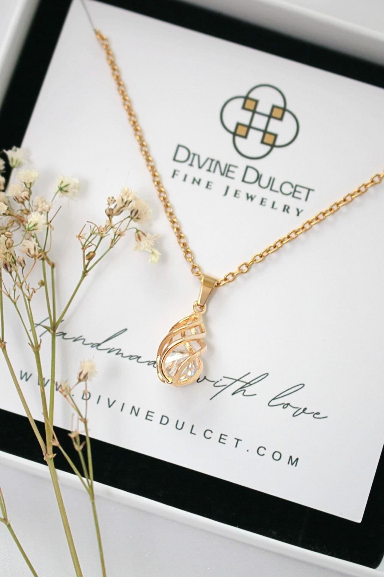 image-"Malena" | 24K CZ Tear Drop Cage Necklace