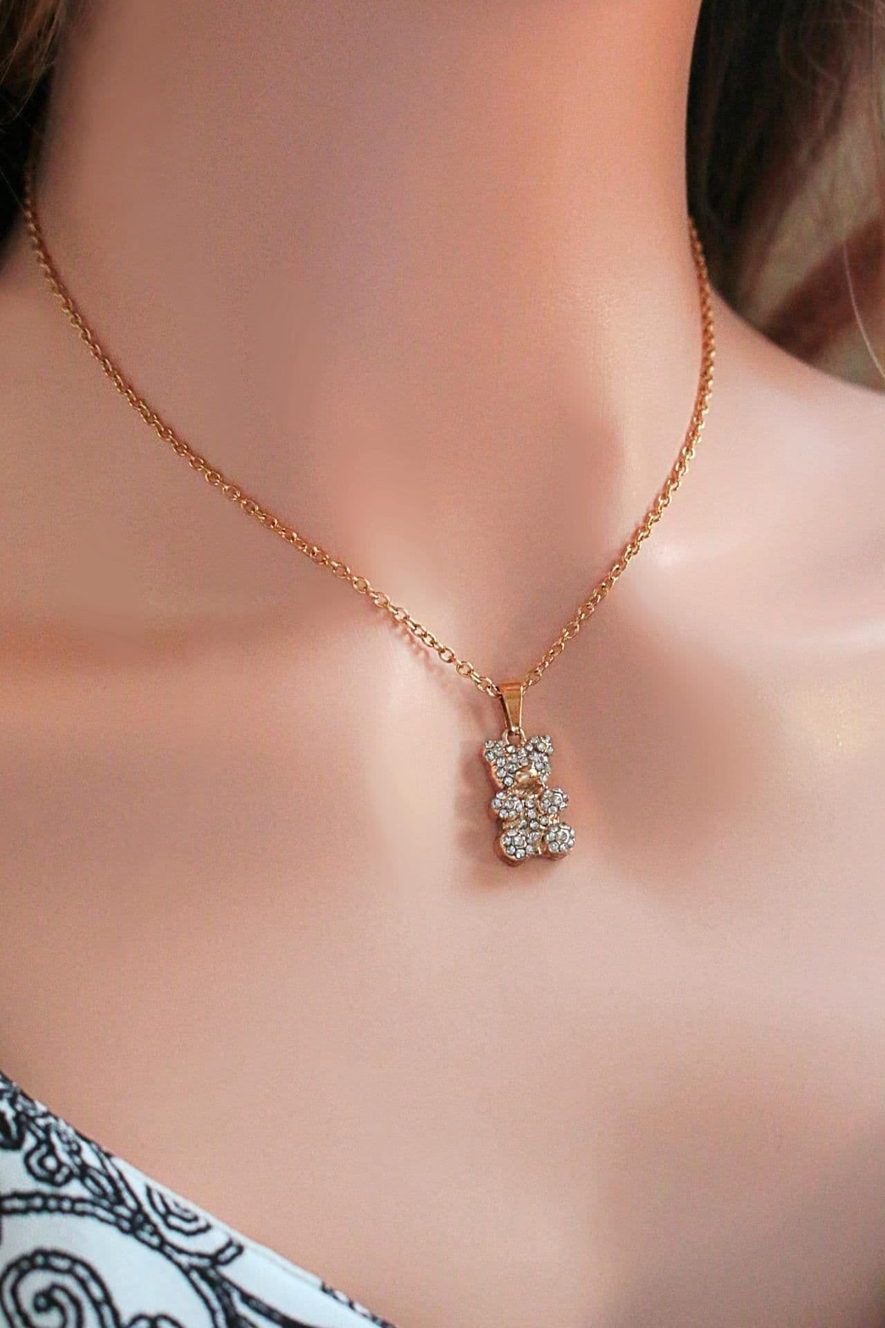 image-Candy Bear 24K CZ Teddy Bear Pendant Necklace