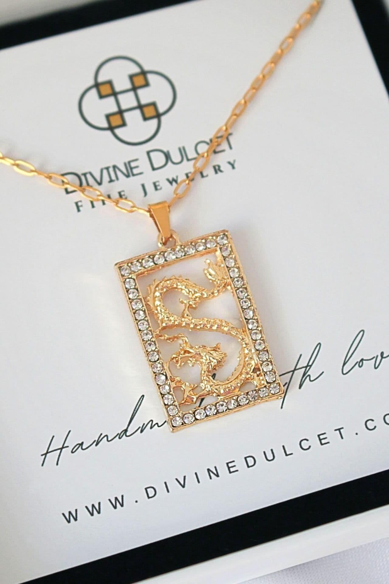 image-24K CZ Chinese Dragon Necklace