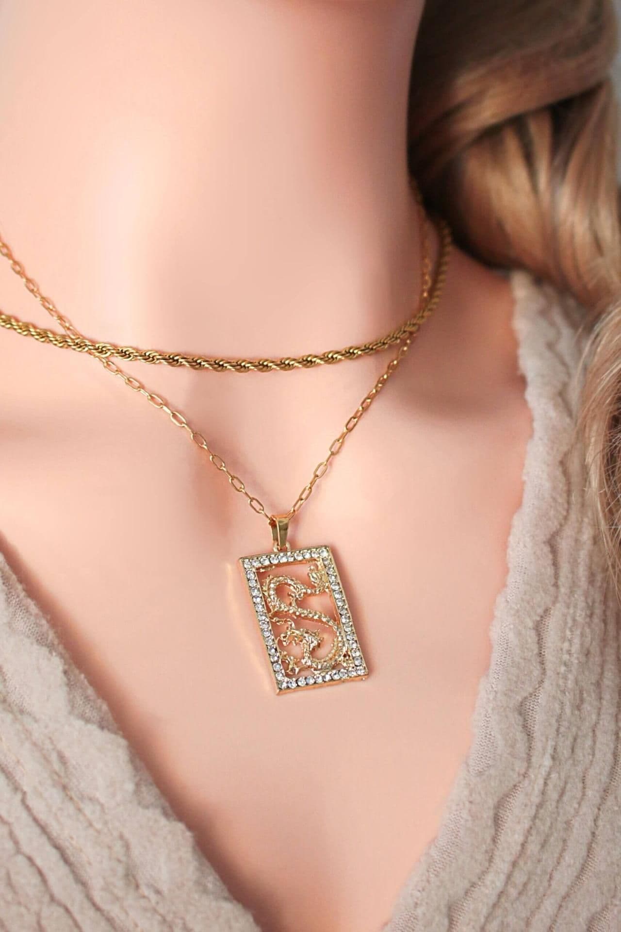image-24K CZ Chinese Dragon Necklace