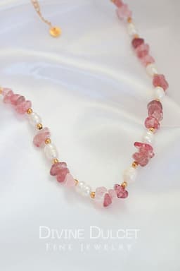 image-"Luau Party" | Natural Strawberry Quartz Crystal & Freshwater Pearls Choker
