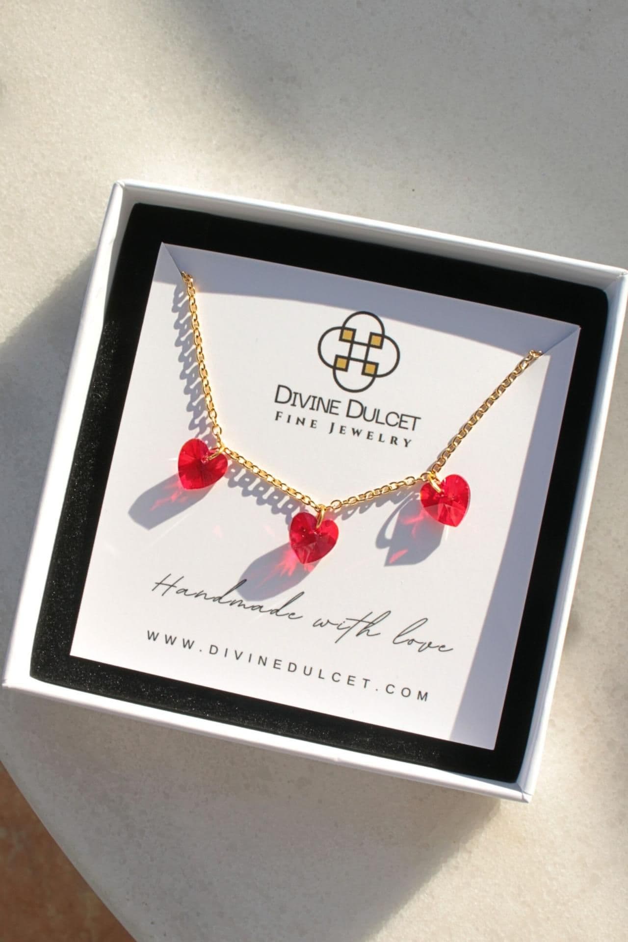 image-"Love Trilogy" | 3 Red Hearts 24K Necklace
