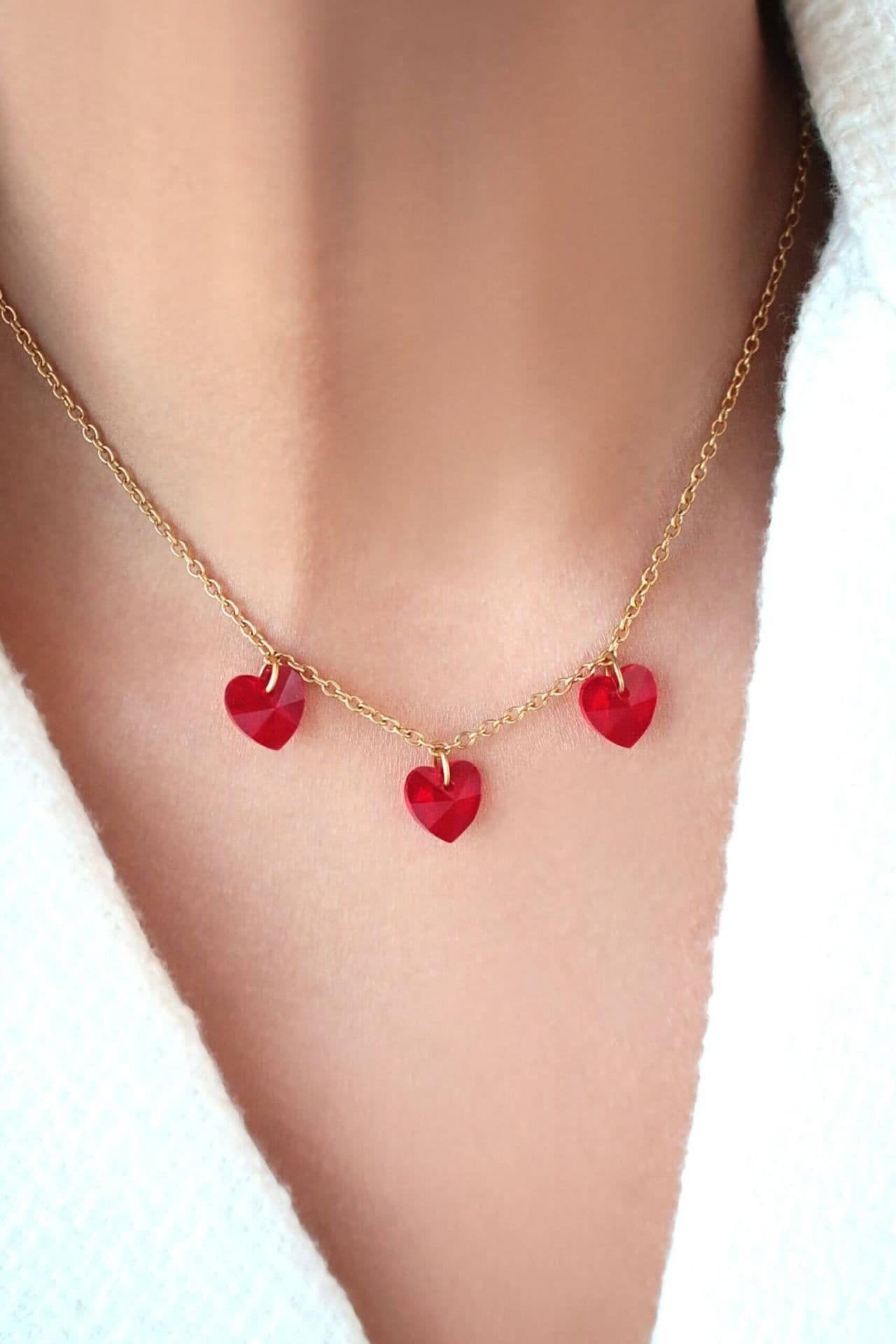 image-"Love Trilogy" | 3 Red Hearts 24K Necklace