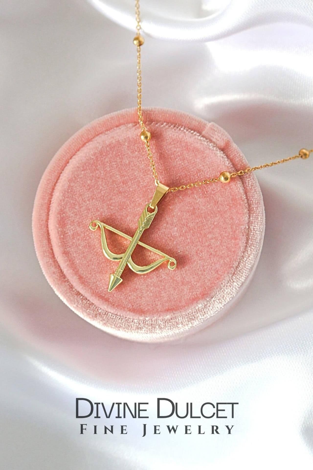 image-24K Cupid's Arrow Bow Pendant Necklace
