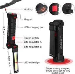 image-1pc COB LED Work Light Dimmable USB Rechargeable LED Flashlight Inspection Lamp With Magnet&Hook 14500/18650 Battery Torch light