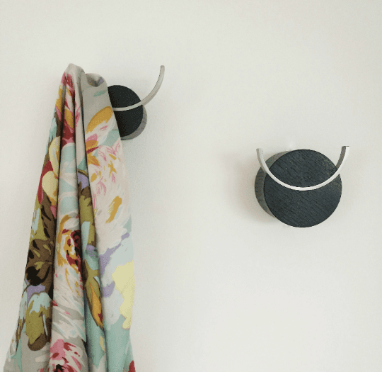 image-Wall hook DEER | Black painted oak wood, stainless steel