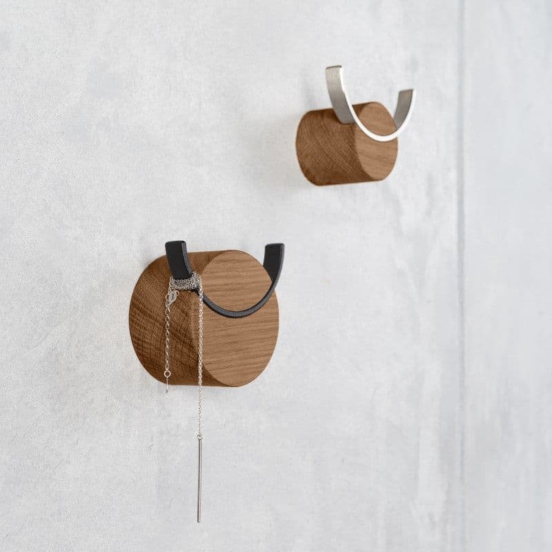 image-Wall hook DEER | walnut color oak wood, black painted steel